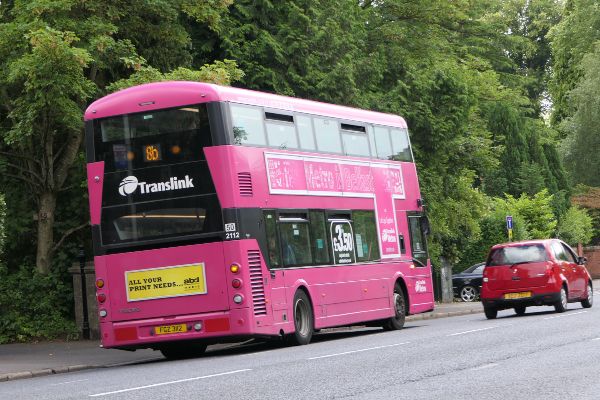 Double Decker bus traveling along Malone Road in Belfast Northern Ireland