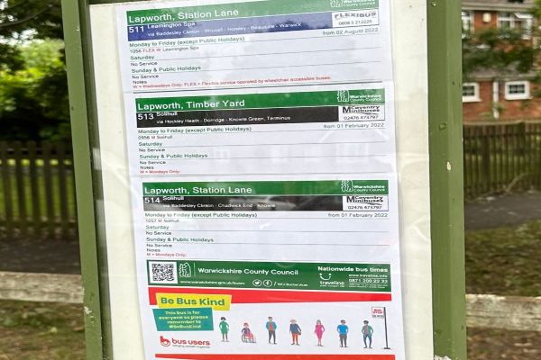 Image of a bus timetable in Warwickshire as they improve efficiency and quality of roadside publicity displays with Omnibus